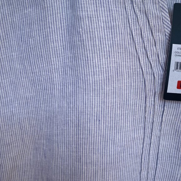 Adrienne Vittadini 100% Linen Blue White Striped Chambray Cap Sleeve Top Size M - Picture 13 of 14